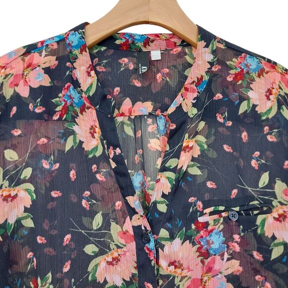Kut from the Kloth Blouse Womens Large Black Floral Sheer Peasant Festival Boho - Picture 2 of 12